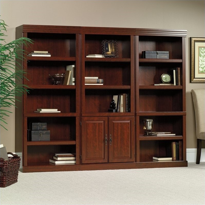3 Shelves Wall Bookcase With Cabinet in Cherry - 102792 ...