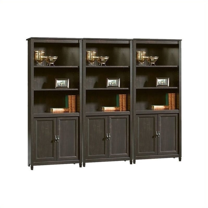 Sauder Edge Water Library Wall Bookcase in Estate Black