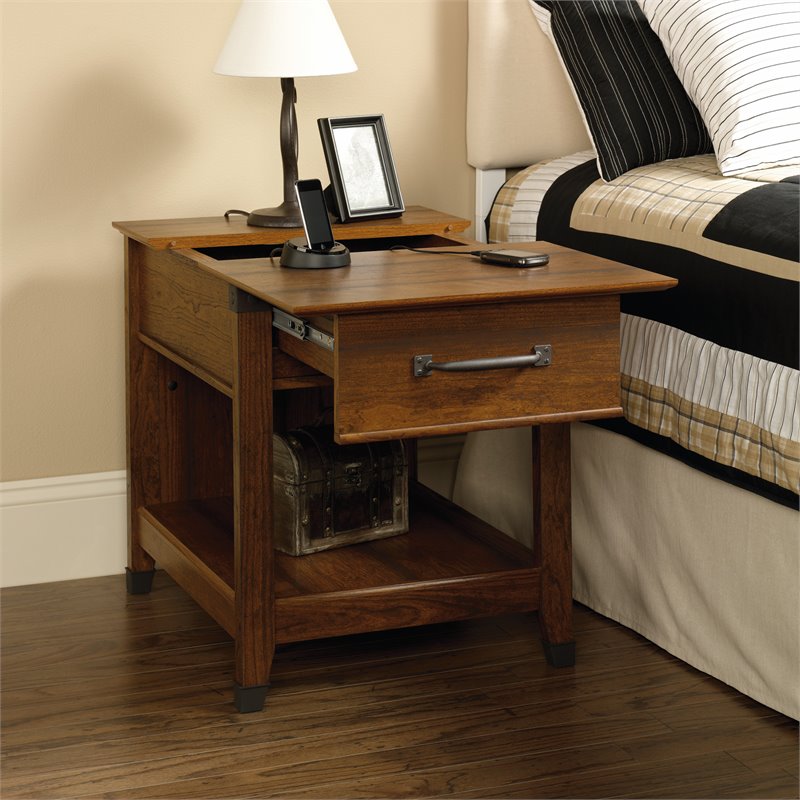 Sauder Carson Smartcenter Wood End Table in Washington Cherry