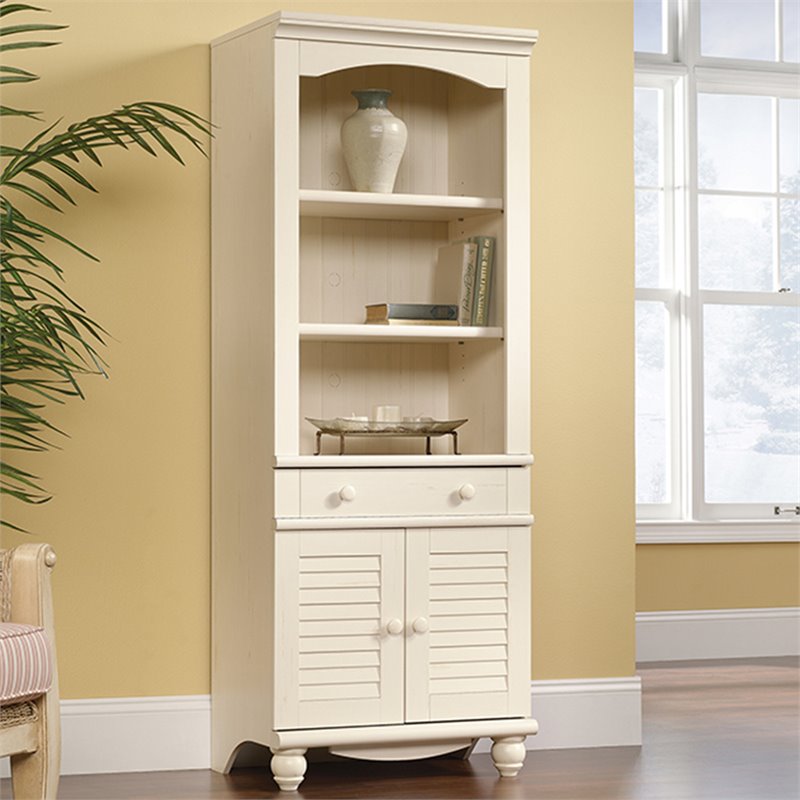 Sauder Harbor View 3 Piece Library Wall Bookcase In Antiqued White