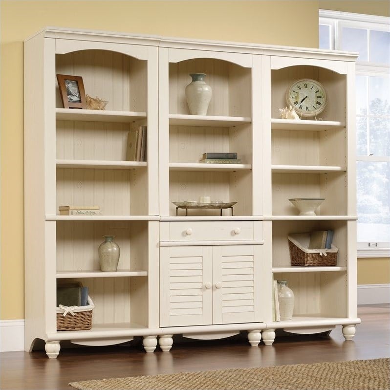 Sauder Harbor View 3 Piece Library Wall Bookcase In Antiqued White