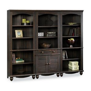 sauder harbor view library wall bookcase in antiqued paint