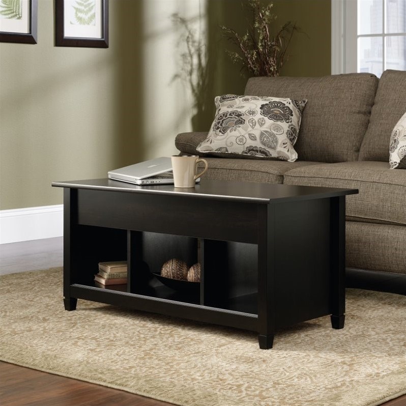 Sauder Edge Water Engineered Wood Lift Top Coffee Table in Estate Black