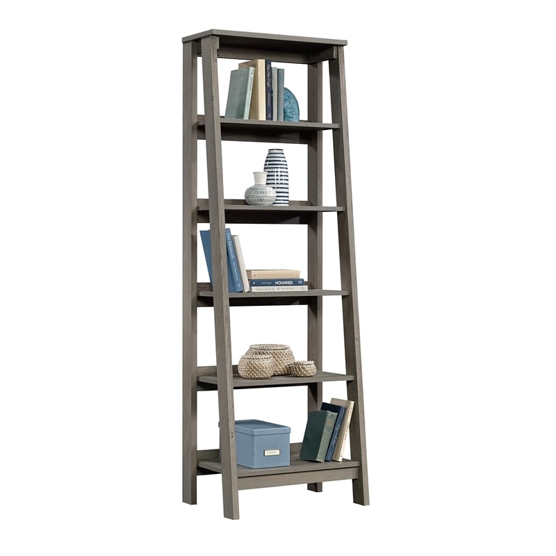 Sauder Trestle 5 Shelf Bookcase in Jamocha Wood