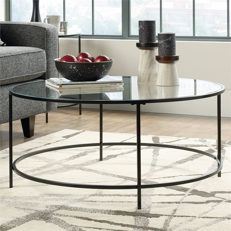 Round Glass Top Coffee Table In Black, Coffee Table Round Glass Top Black