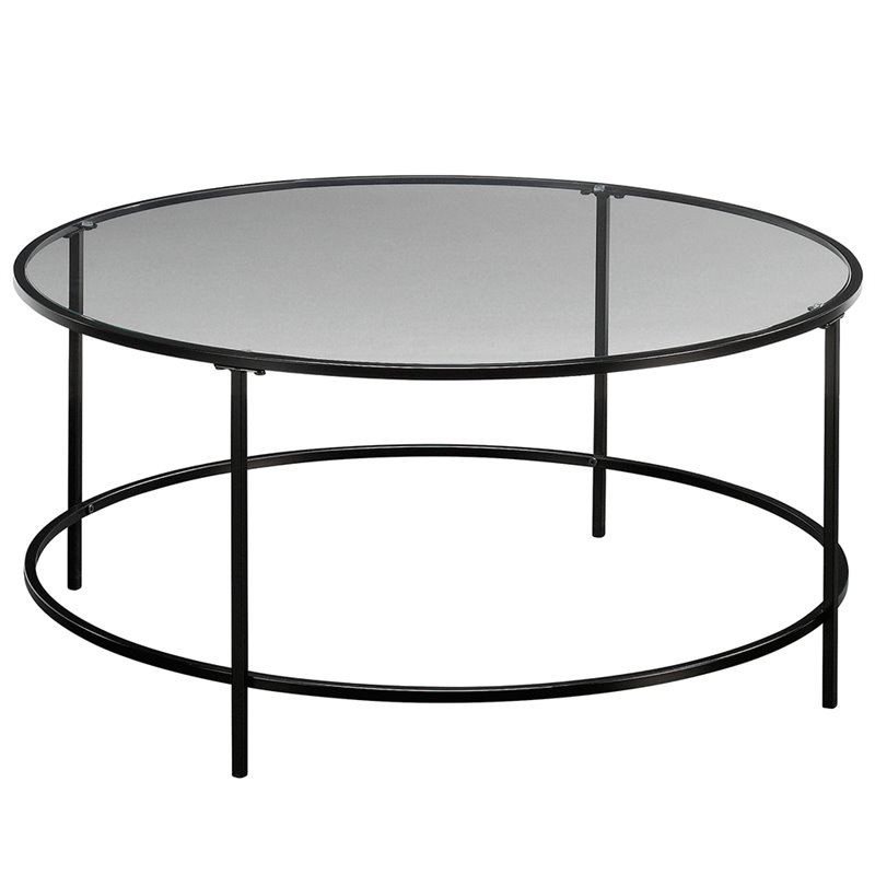 Sauder Harvey Park Round Glass Top, Round Black Glass Side Table