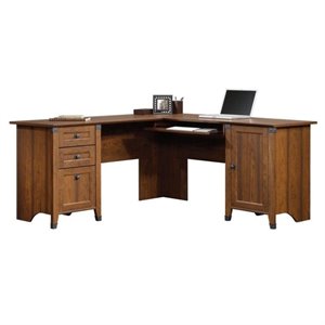 sauder carson contemporary forge l shaped wood computer desk in cherry