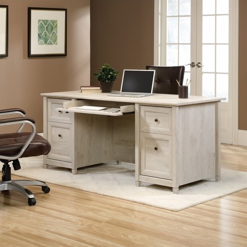 Sauder Edge Water Engineered Wood Executive Desk in Chalked Chestnut