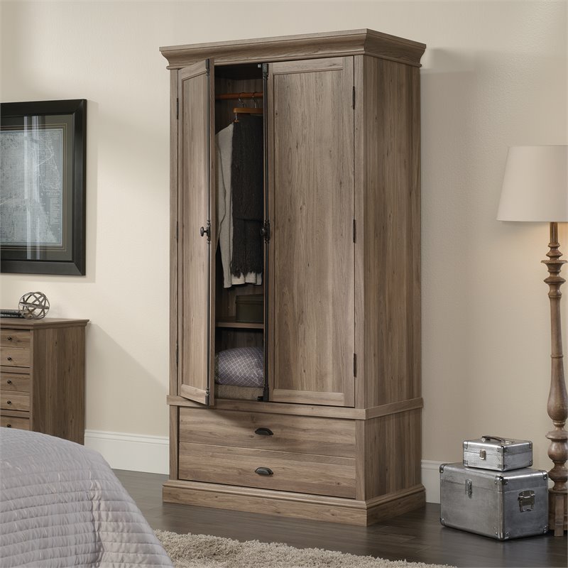 Sauder Barrister Lane Engineered Wood Bedroom Armoire in Salt Oak