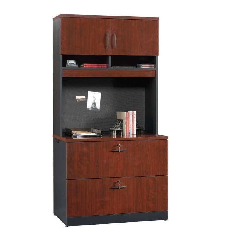 Sauder Via 2 Drawer File Cabinet And Hutch In Classic Cherry