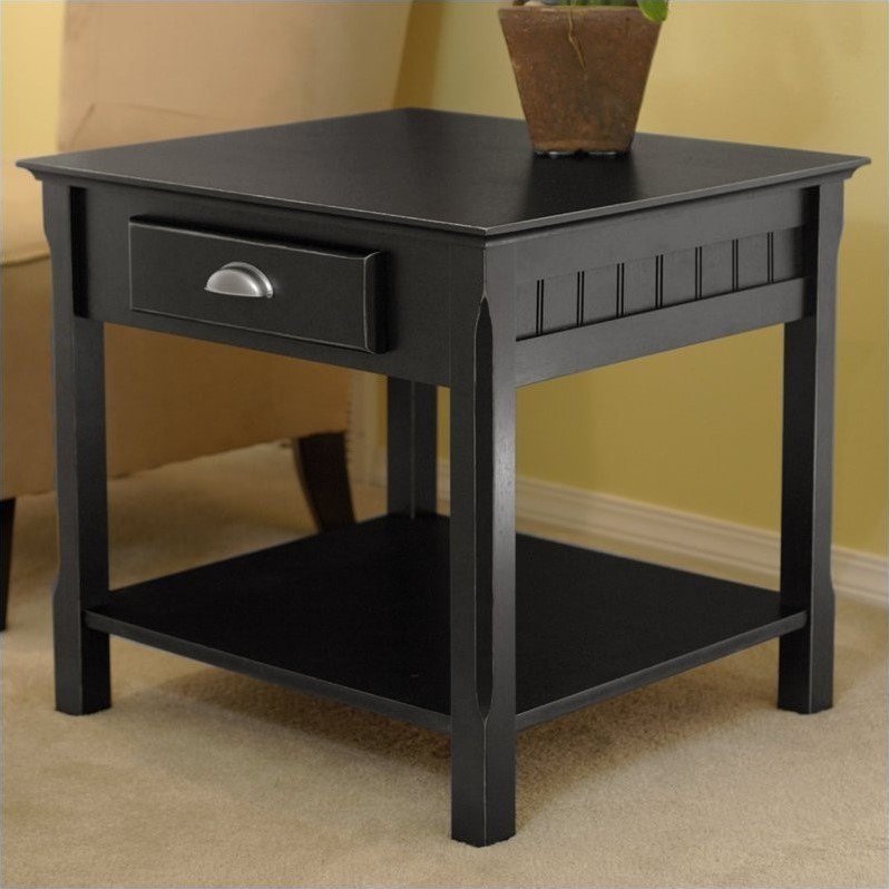 Solid Wood End Table/Nightstand in Black - 20124