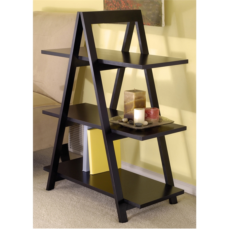 Winsome Aaron 3-Tier A-Frame Contemporary Solid Wood Book Shelf in Black