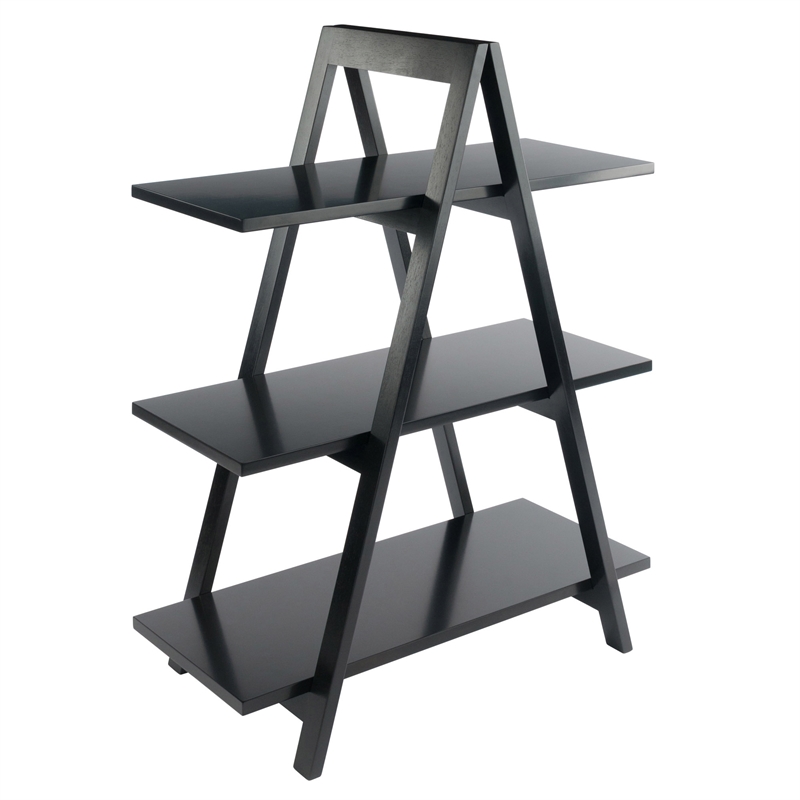Winsome Aaron 3-Tier A-Frame Contemporary Solid Wood Book Shelf in Black