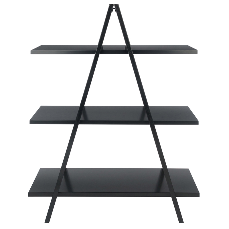 Winsome Aaron 3-Tier A-Frame Contemporary Solid Wood Book Shelf in Black
