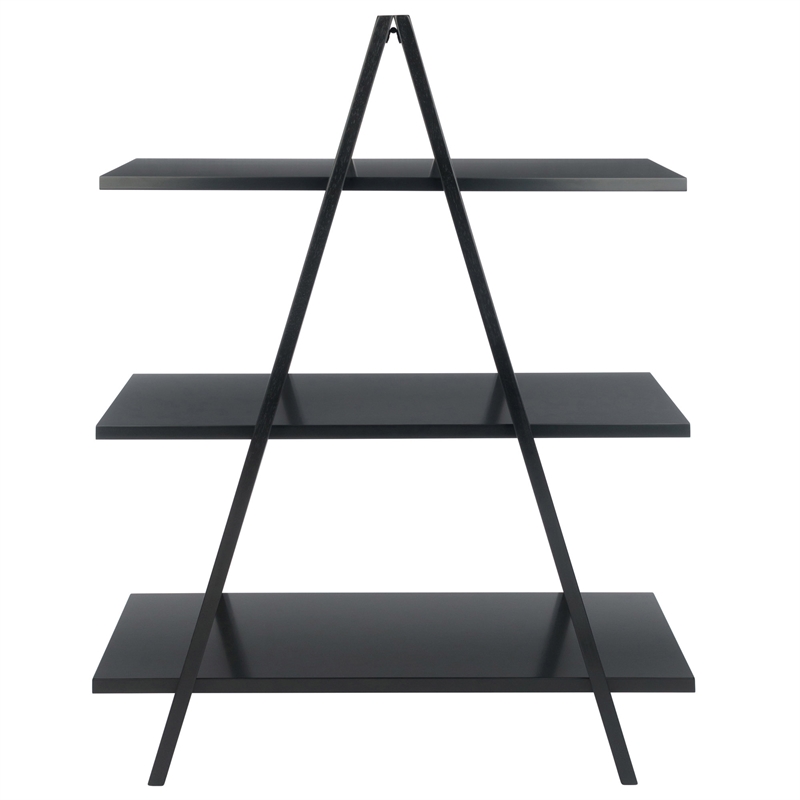 Winsome Aaron 3-Tier A-Frame Contemporary Solid Wood Book Shelf in Black