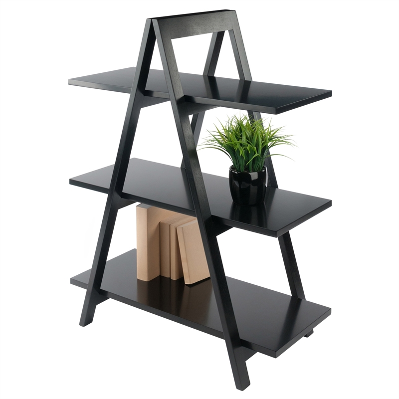 Winsome Aaron 3-Tier A-Frame Contemporary Solid Wood Book Shelf in Black