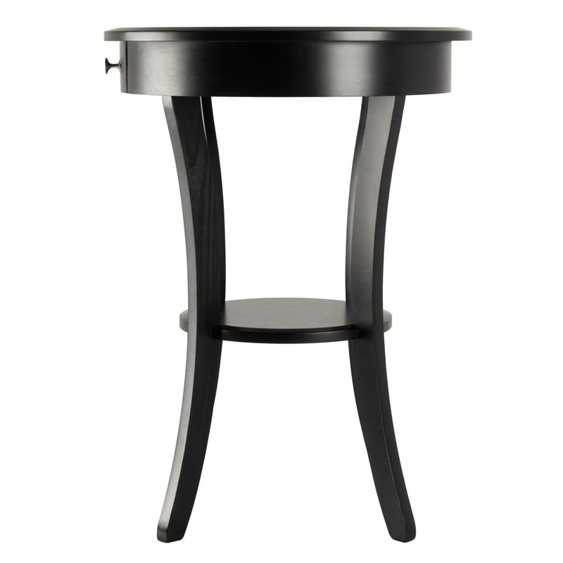 Winsome Sasha Round Solid Wood End Table with Drawer Curved Legs in Black