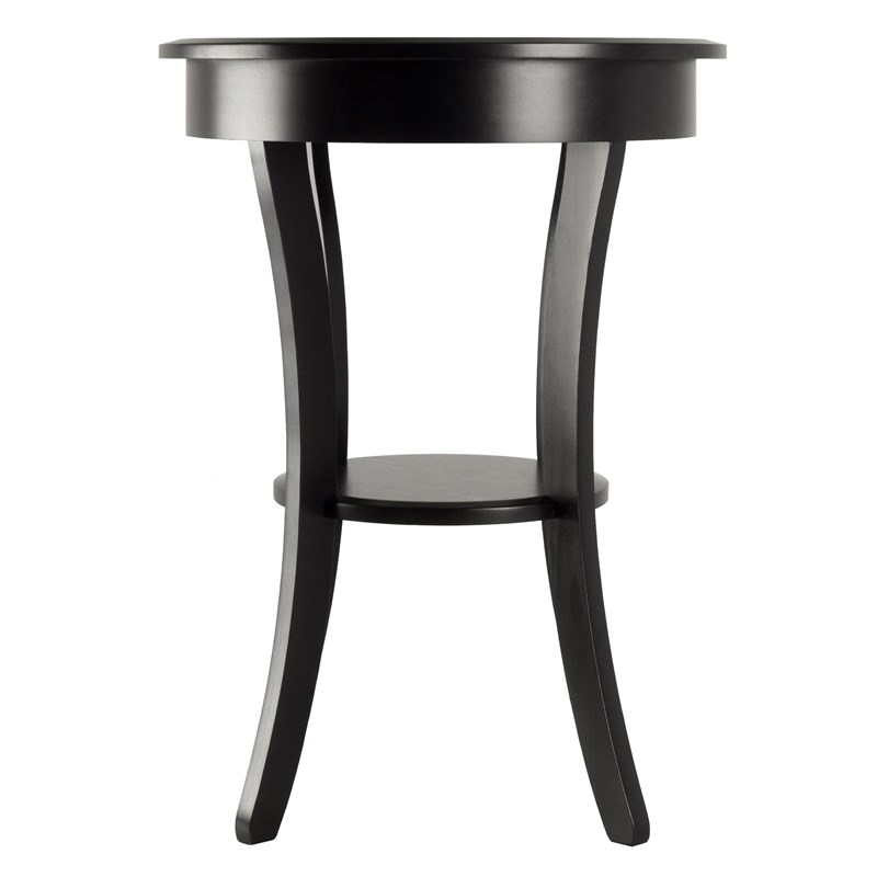 Winsome Sasha Round Solid Wood End Table with Drawer Curved Legs in Black
