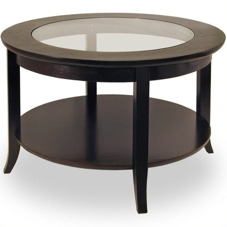 Winsome Genoa Round Wood Coffee Table, Round Wood Side Table With Glass Top