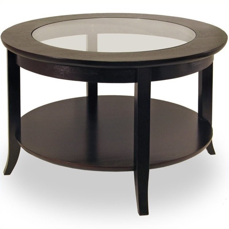 Winsome Genoa Round Wood Coffee Table with Glass Top in ...