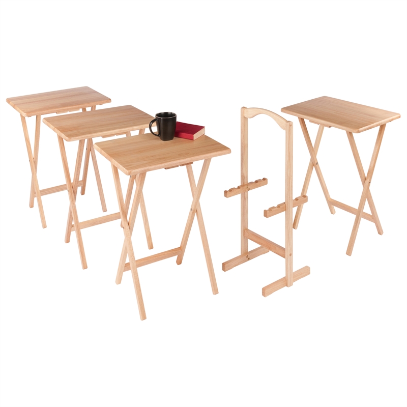 Winsome Alex 5-Piece Transitional Solid Wood TV Table with Stand in Natural