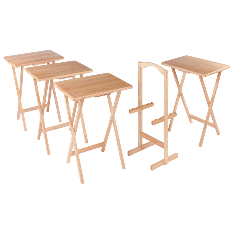 Winsome Alex 5-Piece Transitional Solid Wood TV Table with Stand in Natural