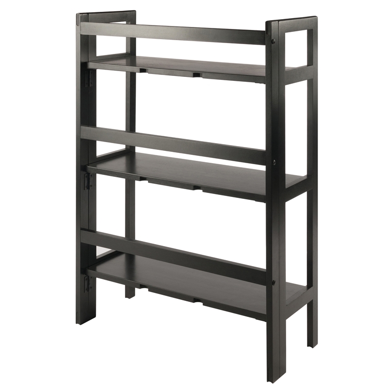 Winsome Terry 3-Tier Solid Wood Stackable and Folding Book Shelf in Black