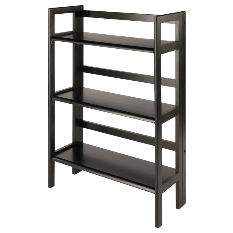 Winsome Terry 3-Tier Solid Wood Stackable and Folding Book Shelf in Black