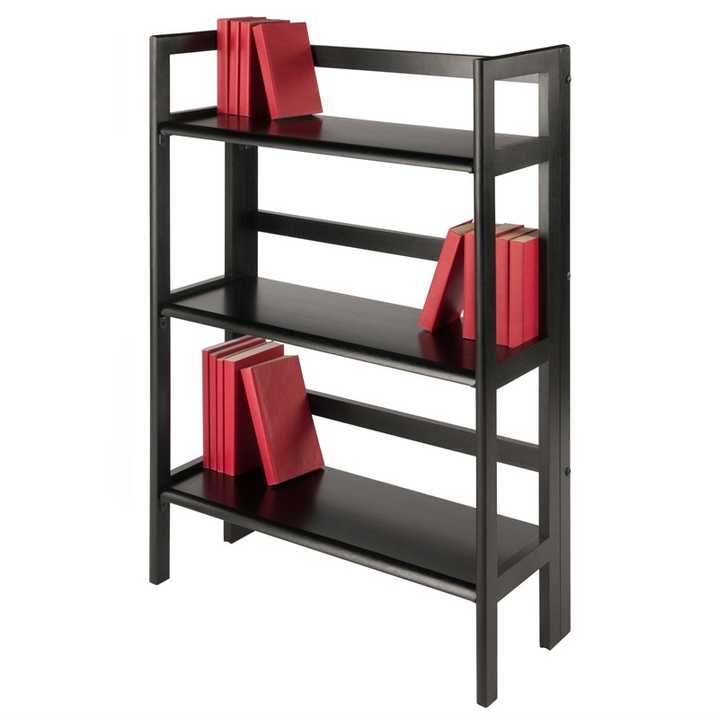 Winsome Terry 3-Tier Solid Wood Stackable and Folding Book Shelf in Black