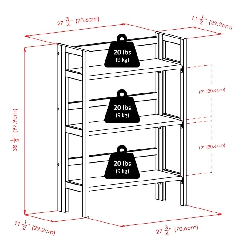 Winsome Terry 3-Tier Solid Wood Stackable and Folding Book Shelf in Black