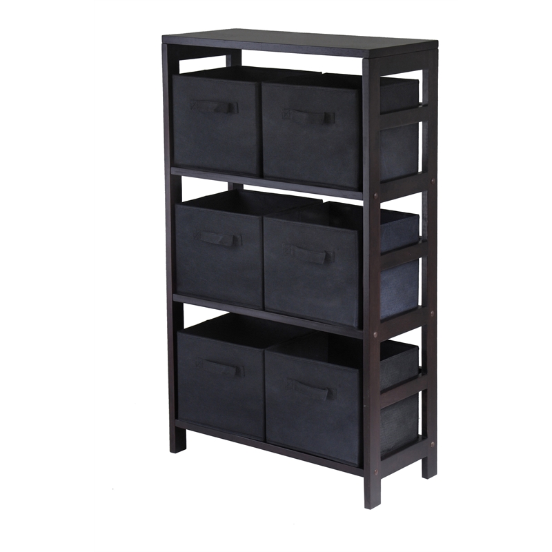 Winsome Capri 7-Piece Solid Wood Storage Set with Baskets in Espresso/Black