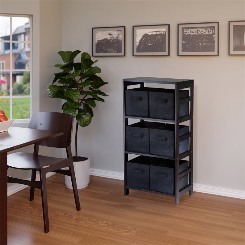 Winsome Capri 7-Piece Solid Wood Storage Set with Baskets in Espresso/Black