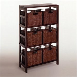 winsome leo 3-section storage shelf and 6 wired baskets in espresso