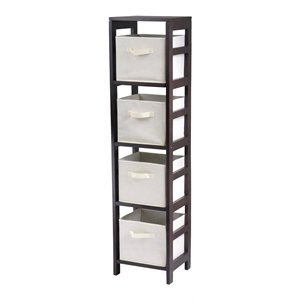 Winsome Capri 4-Section Tall Solid Wood Storage Shelf with 4 Baskets in Espresso