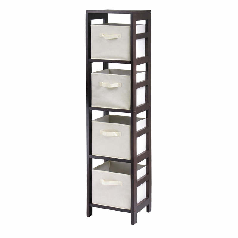 Winsome Capri 4-Section Tall Solid Wood Storage Shelf with 4 Baskets in Espresso
