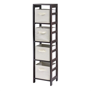 Winsome Capri 4-Section Tall Solid Wood Storage Shelf with 4 Baskets in Espresso