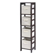 Winsome Capri 4-Section Tall Solid Wood Storage Shelf with 4 Baskets in Espresso