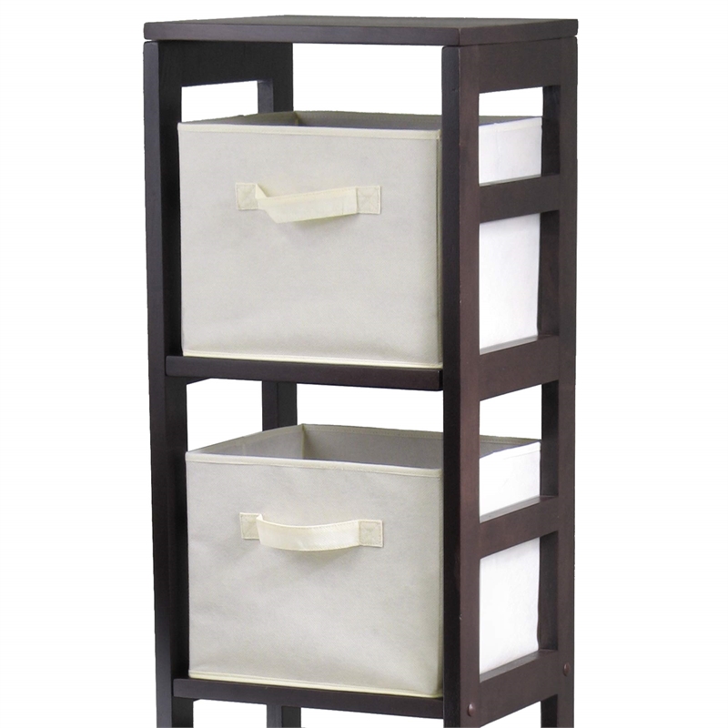 Winsome Capri 4-Section Tall Solid Wood Storage Shelf with 4 Baskets in Espresso