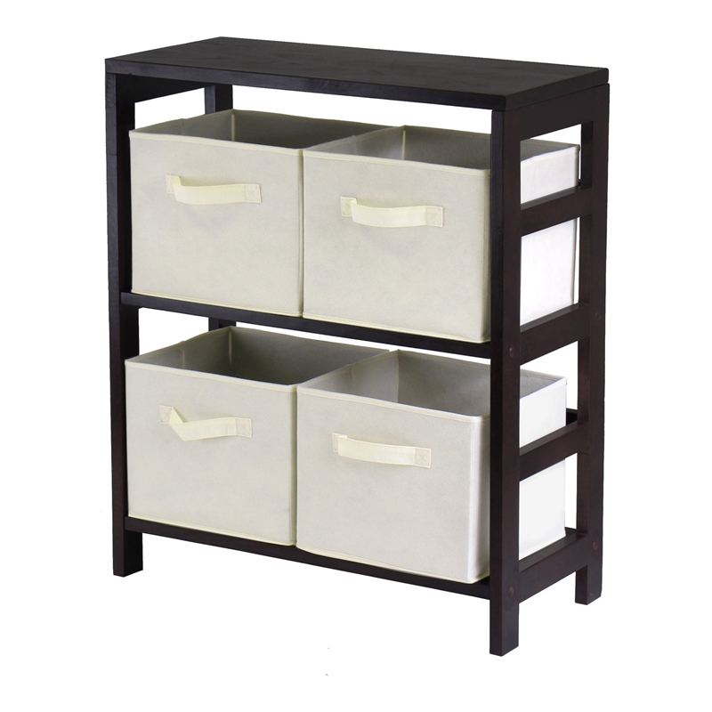 Winsome Capri 2-Section Shelf Solid Wood Baskets Bookcase in Espresso/White