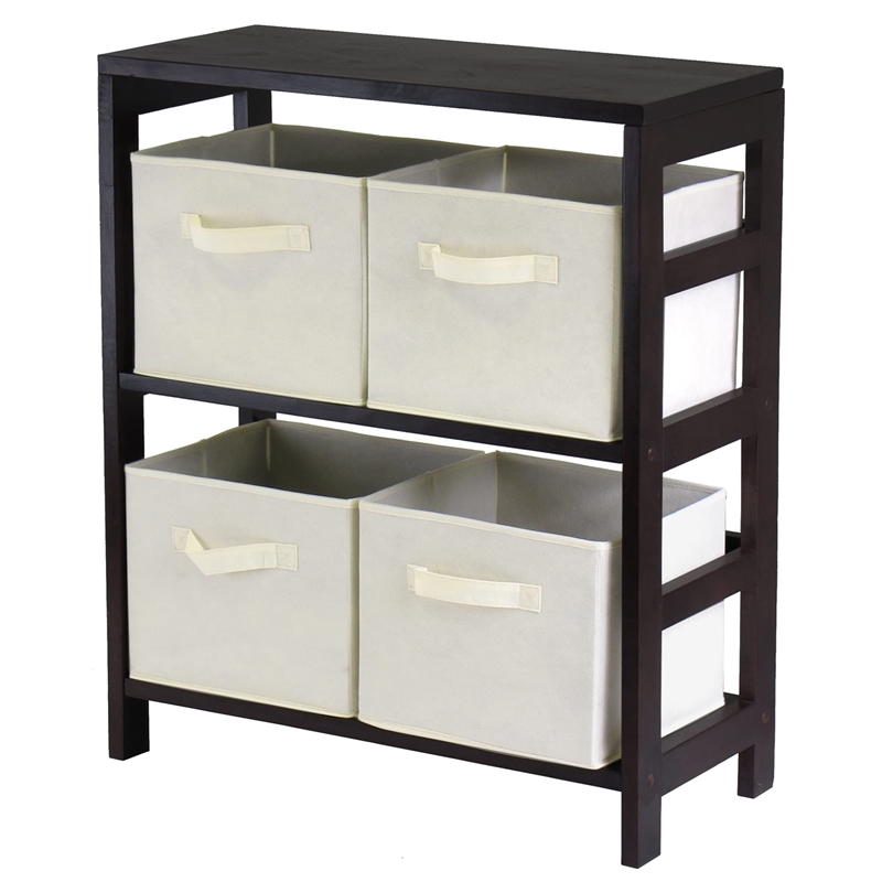 Winsome Capri 2-Section Shelf Solid Wood Baskets Bookcase in Espresso/White