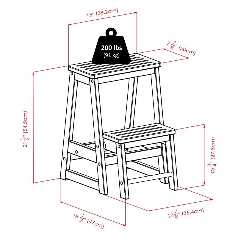 Winsome Ascend Double Transitional Solid Wood Step Stool in Antique Walnut