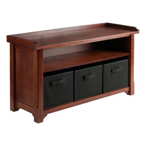 Winsome Verona Storage Solid Wood Bench with 3 Foldable Baskets in Walnut