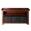 Winsome Verona Storage Solid Wood Bench with 3 Foldable Baskets in Walnut