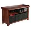 Winsome Verona Storage Solid Wood Bench with 3 Foldable Baskets in Walnut
