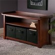 Winsome Verona Storage Solid Wood Bench with 3 Foldable Baskets in Walnut