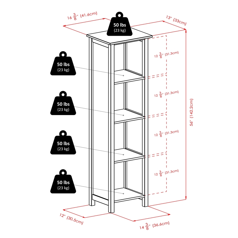 Winsome Verona 5 Tier Tall Storage Shelf Solid Wood Baskets Bookcase in Walnut