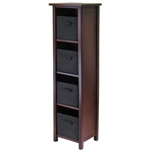 Winsome Verona 5 Tier Tall Storage Shelf Solid Wood Baskets Bookcase in Walnut