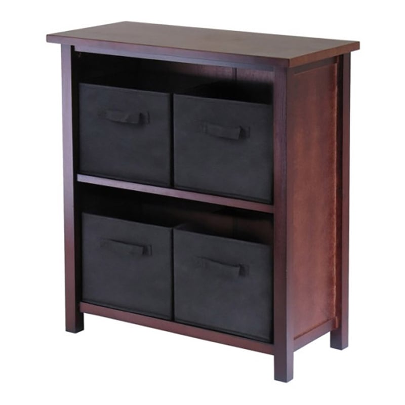Winsome Verona 3-Tier Medium Storage Shelf Solid Wood Baskets Bookcase in Walnut
