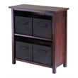 Winsome Verona 3-Tier Medium Storage Shelf Solid Wood Baskets Bookcase in Walnut