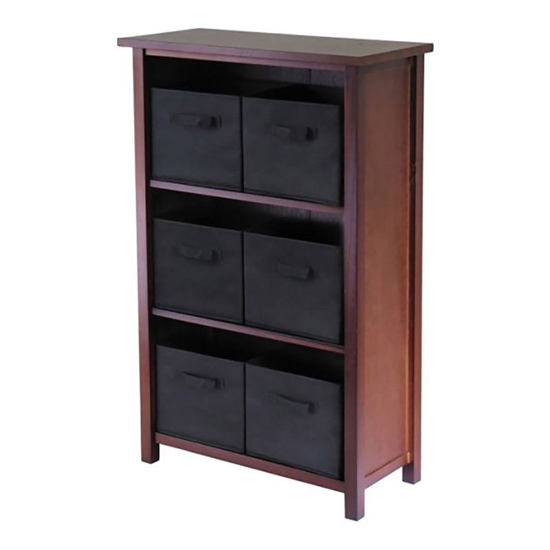 Winsome Verona 4-Tier Medium Storage Shelf Solid Wood Baskets Bookcase in Walnut